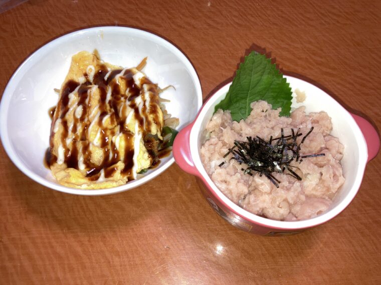 野菜炒めとねぎとろ丼